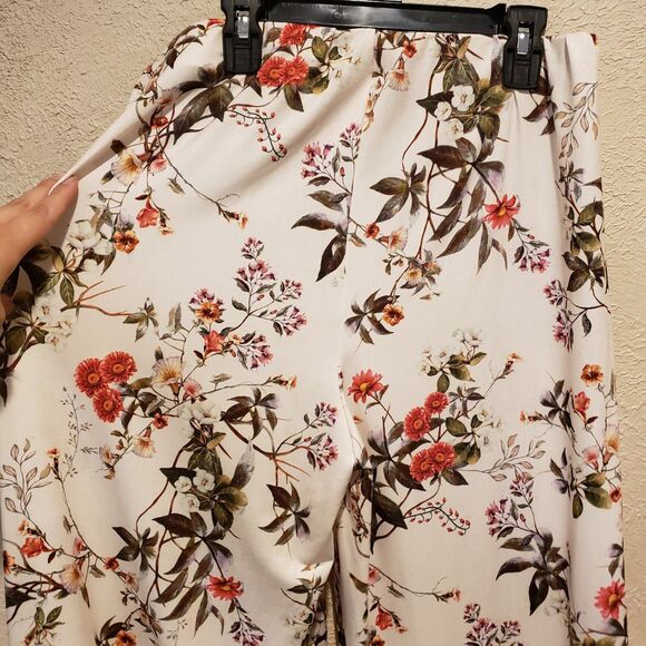 ZARA Women Floral Printed Wide Leg Flowy Boho Pants Large - Picture 5 of 10